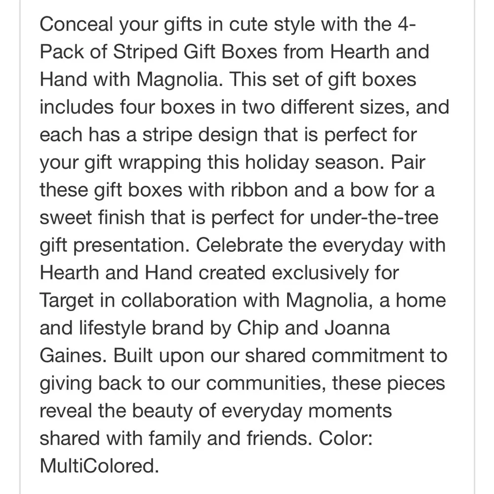 HEARTH & HAND NWT 4pc stripe gift boxes -gray/red